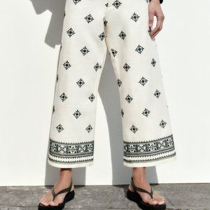 Zara Linen Blend Printed Pants- XS